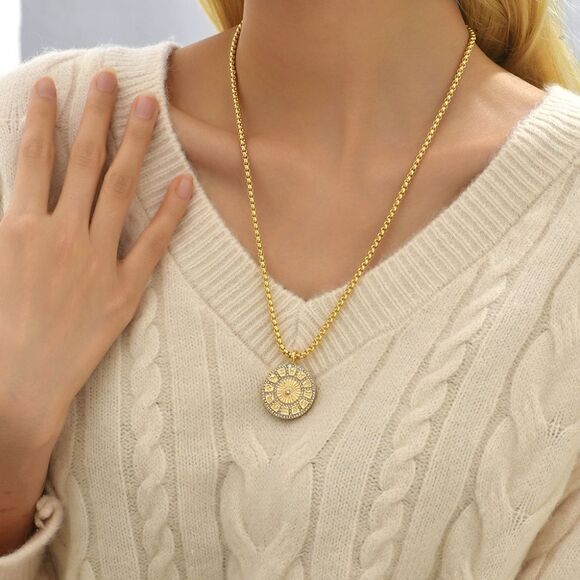 18k Gold Plated Reversible Astrological Chart Medallion Intuition Necklace - Picture 5 of 14